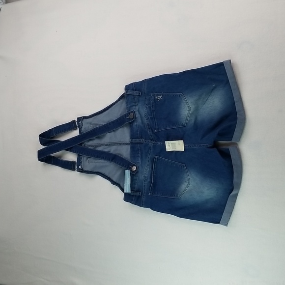 Size 15/16 V.I.P. Jeans Distressed Blue Removable Strap UNISEX Overalls - Picture 10 of 15